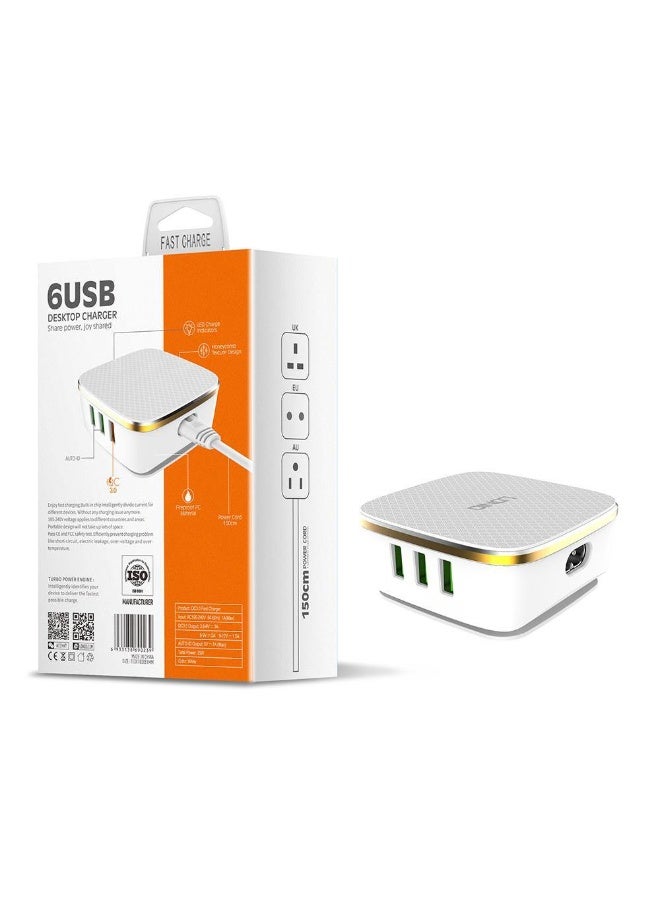 LDNIO A6704 Desktop Fast Charger 35W with 6 USB Ports, QC 3.0 & Smart Auto-ID Technology, Simultaneous Charging for 6 Devices, Stable Voltage Output, Fireproof Design, Ideal for Home & Office Use - Image 1